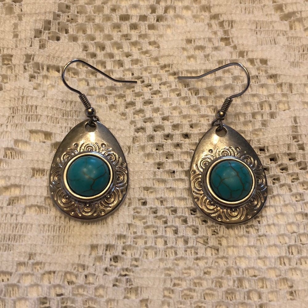 Silver and turquoise dangle earrings